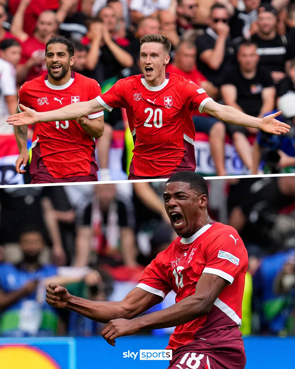 SkyFootball's tweet photo. What a first-half it's been for Switzerland! 💥
They lead Hungary 2-0 in their opening match at Euro 2024 2️⃣ https://t.co/O6etXBPt9r