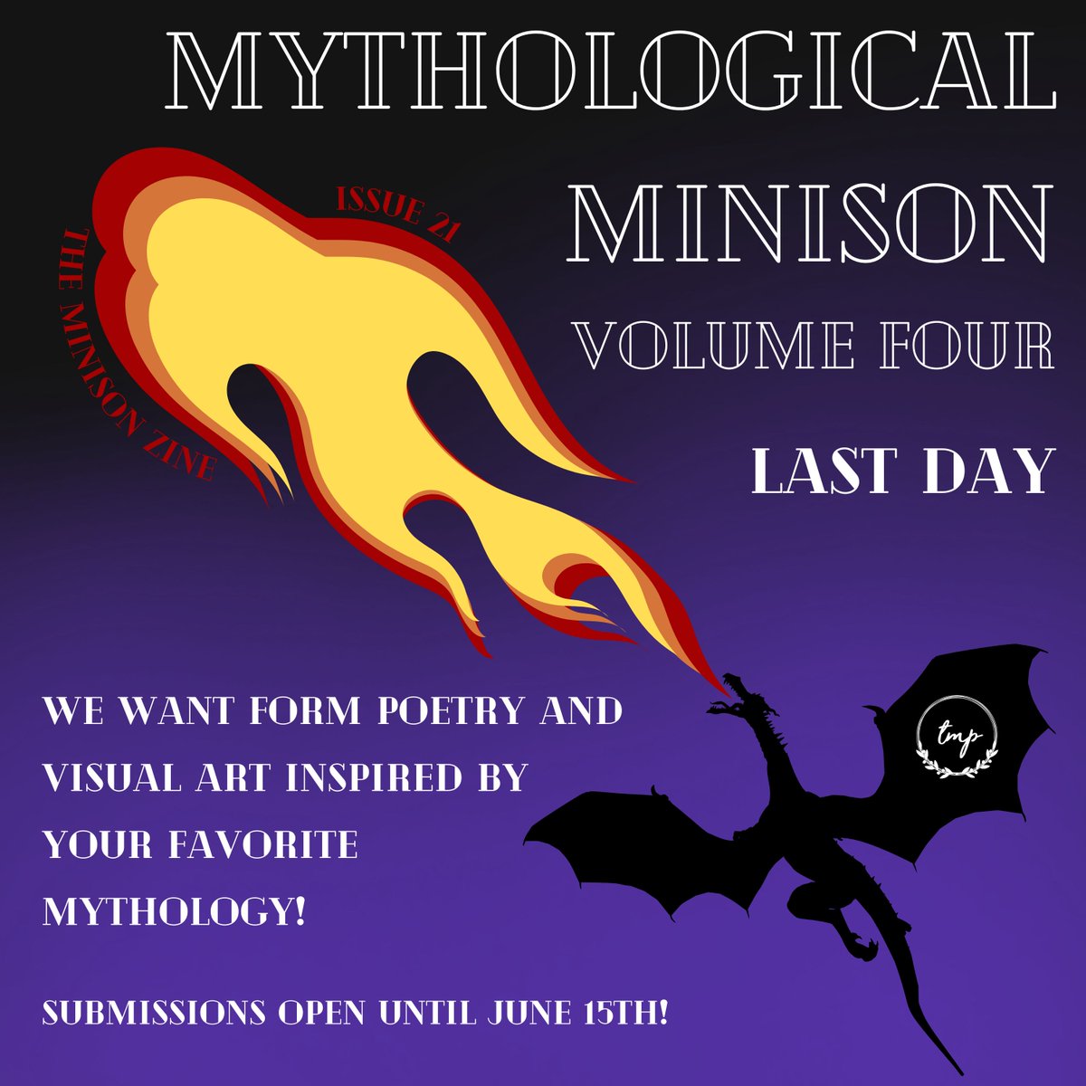 Today is the LAST DAY to submit to our fourth and final Mythological Minison issue of the minison zine! Get your form poetry and visual art pieces in today!!!

Submit here: theminisonproject.com/theminisonzine… 

#mythologicalminison #theminisonzine #mythology
