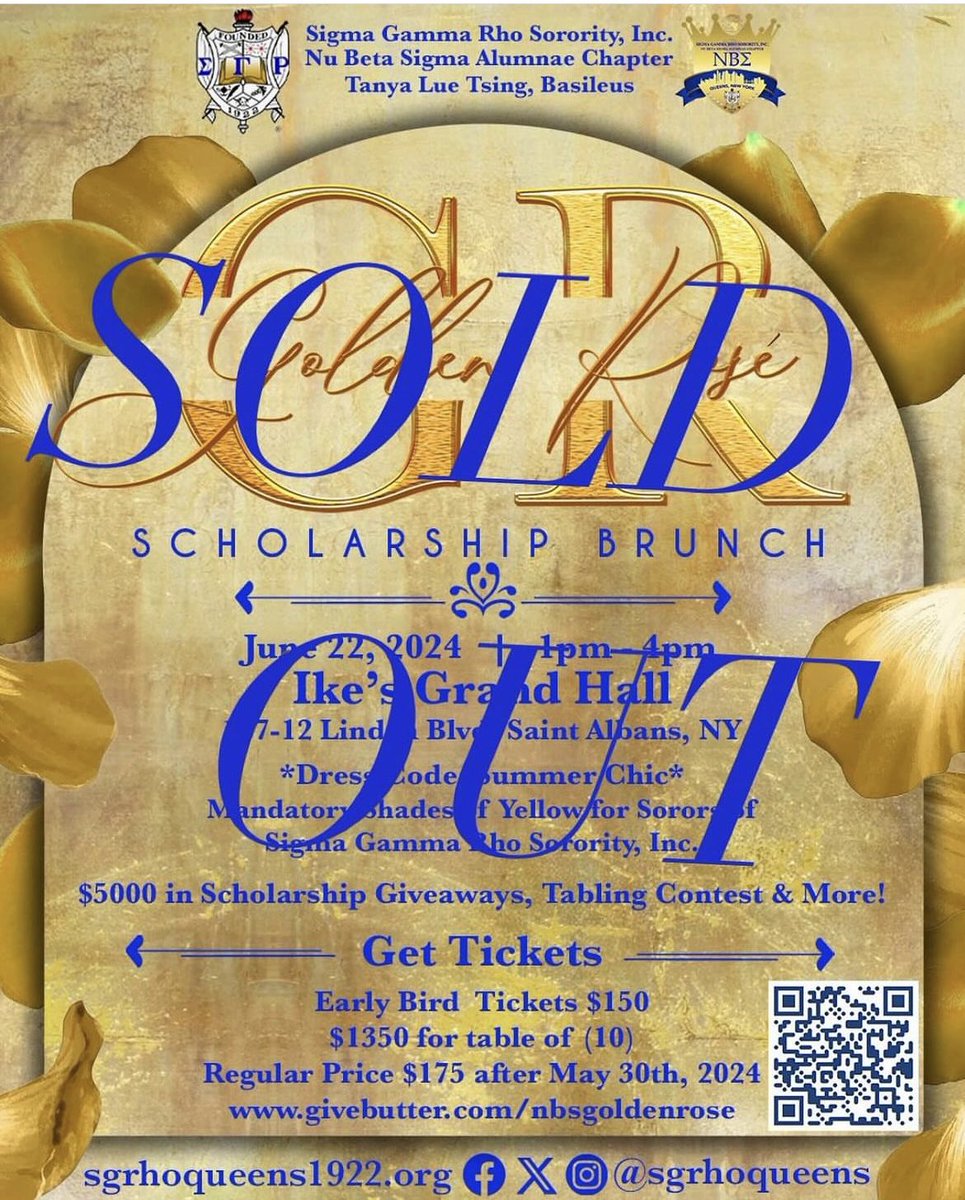 Thank you for the support! One more week to go until our Golden Rosé Scholarship Brunch 💙💛. #SGRHO