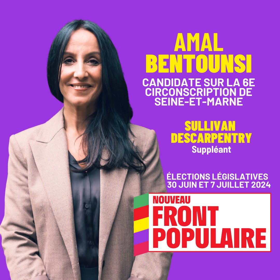 Je suis très fière de vous annoncer ma candidature sur la 6e circonscription de Seine-et-Marne pour le Nouveau Front Populaire. Je dis « ma » mais c’est « notre » candidature. Elle sera collective, combative, dédiée à la justice sociale, à l’antiracisme et à l’égalité. 

👇🏽