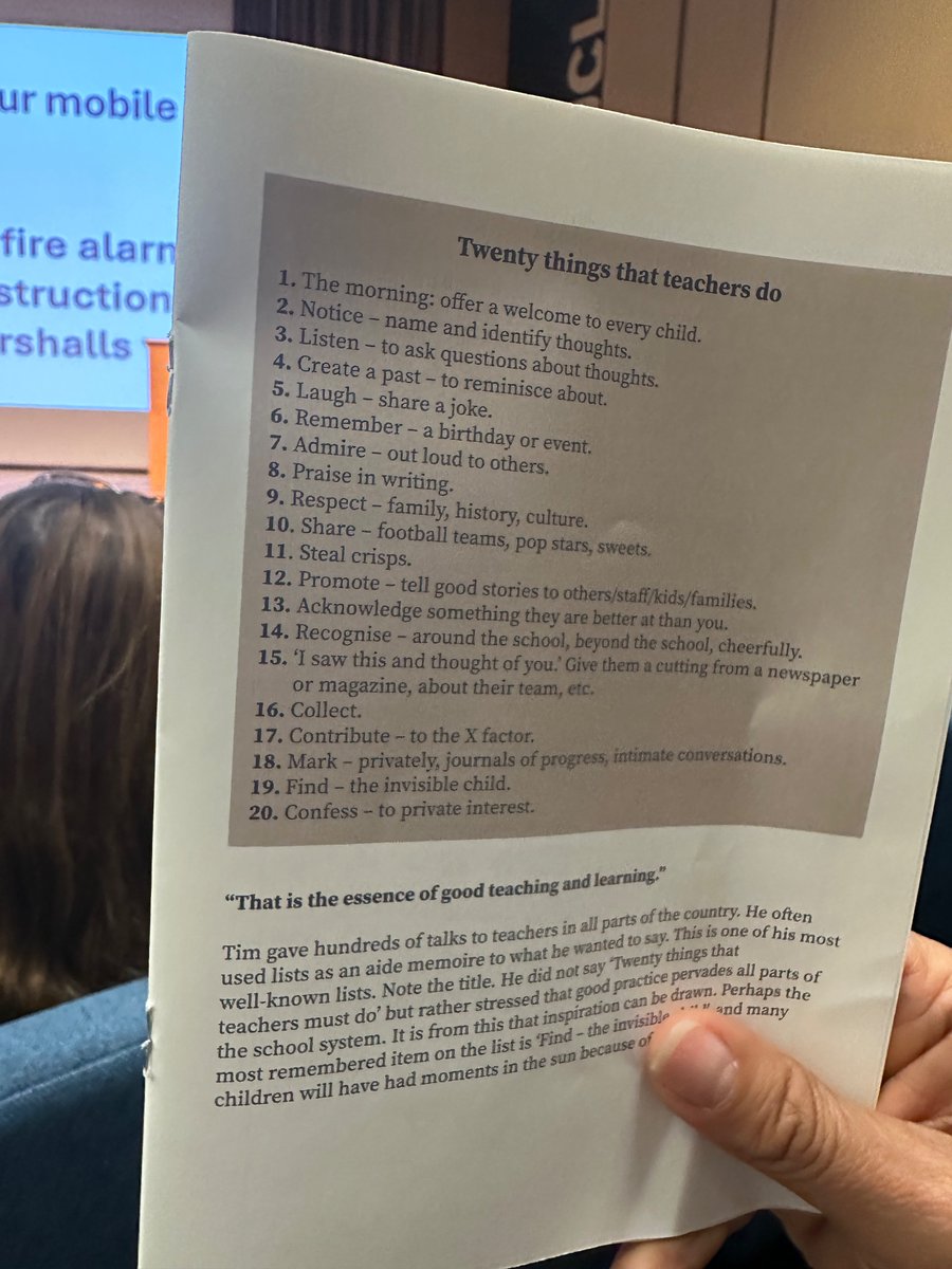 Tim Brighouse’s legacy to education is far reaching but most of all to teachers and young people. They were his first priority. See below his list of twenty things that teachers do!