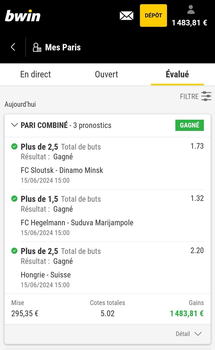 BonnetBenjamin's tweet image. Boooom !! #EURo2024 @bwin_France 
Ça fait plaisir ... @Hervexx @nou_pronosoft @BlackGoldProno