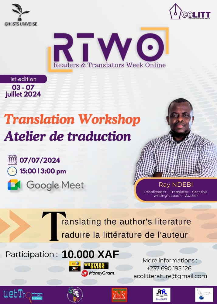 RTNdebi's tweet image. #RTWO 
A literary translation #workshop by @RTNdebi on "Translating the #author's #literature is planned #online during the week.
@ShirleyUnusual, @NMNjamnsi, this may interest you. @writersPG, students are expected. 
@acolitterature @PaulineOngono
#literarytranslation #improve
