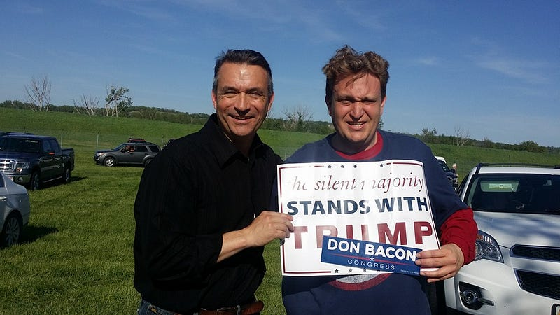 DennisPCrawford's tweet photo. Don Bacon voted with Trump 98% of the time in 2017-18.  Bacon voted with Trump to add $8 trillion to the national debt.  DeSantis said that reckless spending "set the stage for inflation."  Bacon is running to represent Trump.  Tony Vargas is running to represent #NE02 https://t.co/BJcIy6Mn9f