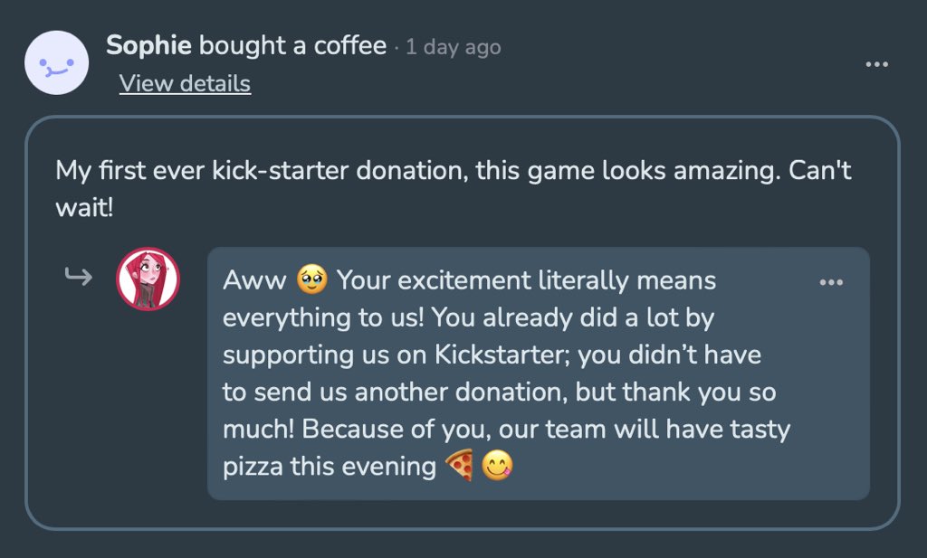 After two hellishly overloaded weeks, a few slices of pepperoni were the best thing that could have happened to us. Thanks, Sophie 🥰

Ko-fi.com/home/coffeesho…

#ScreenshotSaturday