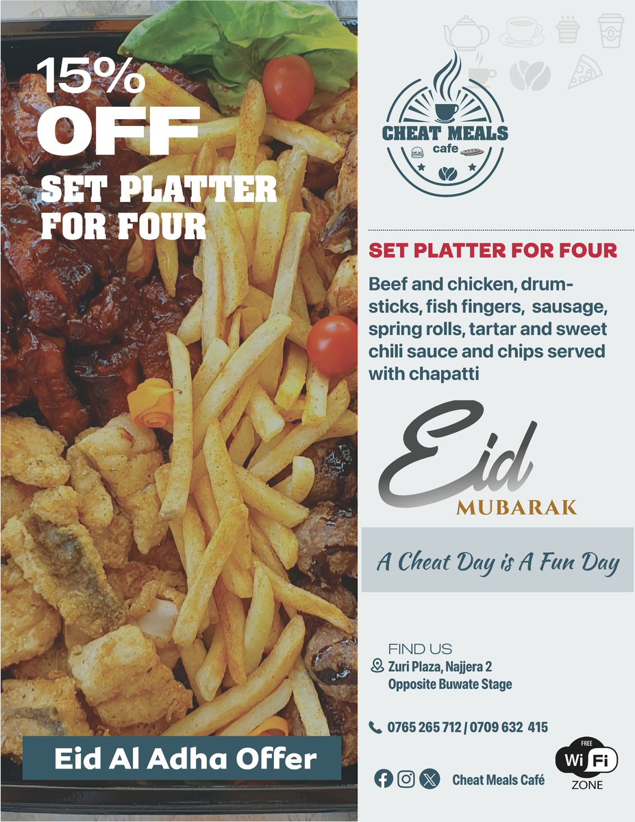 CheatMealsCafe's tweet photo. This Eid Al Adha, we have an offer, come and enjoy these amazing discounted meals

#CheatMealsCafe #EidCelebration https://t.co/8mHF5uisZV