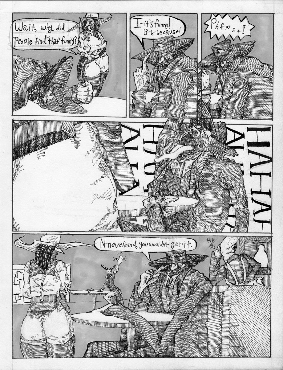 elwar_arts's tweet image. Blaque &amp;amp; Weit (pages 8/111)

After a year and a half of work, Blaque &amp;amp; Weit (black &amp;amp; white) is finally ready to be shared!

A silly story placed in the fantastical land of Arizona, drawing inspiration from smiling friends, rdr &amp;amp; blood meridian. 🤠
#webcomic #blaqueandweit #art