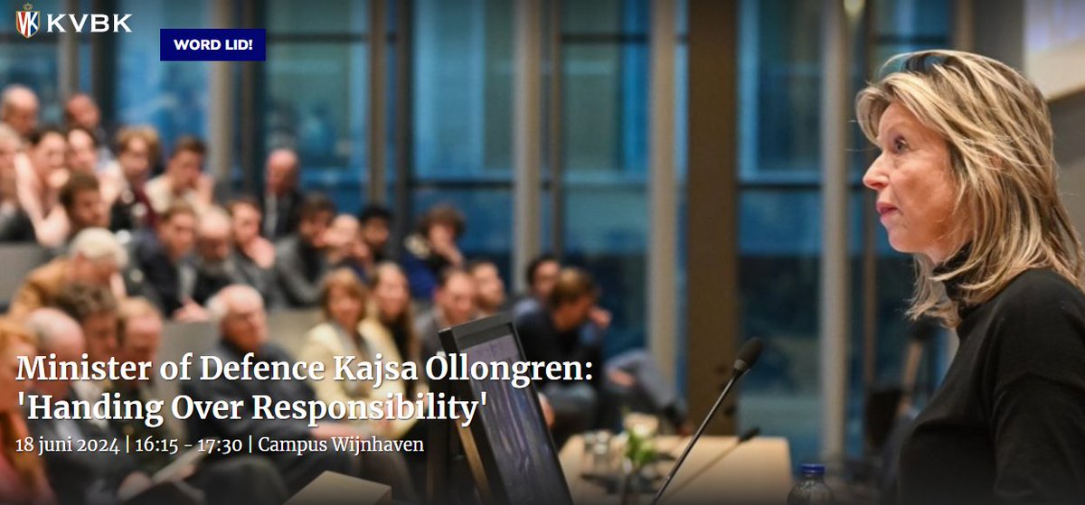Minister of Defence Kajsa Ollongren: 'Handing Over Responsibility' 18 juni 2024 | 16:15 - 17:30 | Campus Wijnhaven - Who should attend: Students of security and defence studies.
kvbk.nl/evenementen/mi…
