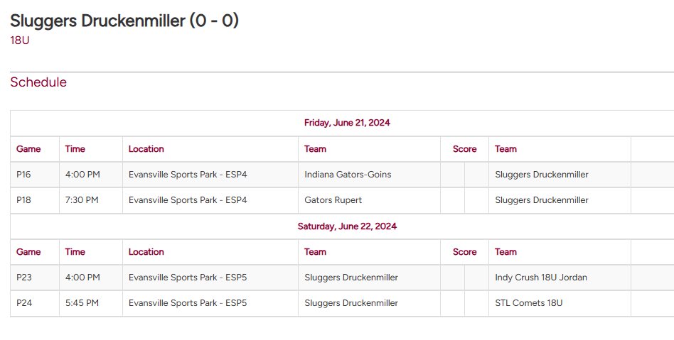 Vette City PGF schedule for next week