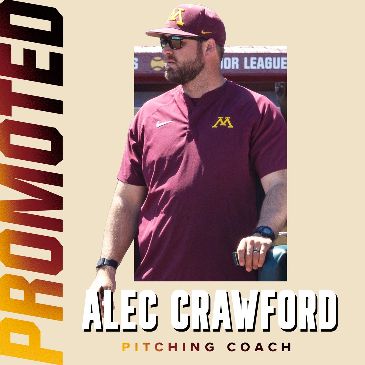 𝐏𝐫𝐨𝐦𝐨𝐭𝐞𝐝 〽️

Alec Crawford has been promoted to Pitching Coach on Head Coach Ty McDevitt's staff after serving as Assistant Coach &amp; Director of Pitching Development for the past two seasons!

📰: z.umn.edu/CrawfordAC
