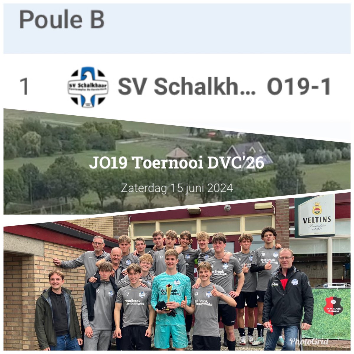 Vandaag met Schalkhaar JO19-1 het toernooi van DVC’ 26 gewonnen. 
1e in de poule en daarna de halve finale gespeeld en uiteindelijk de finale gewonnen van VV Bennekom. 
Mooi resultaat met onze nieuwe trainer <a href="/PimWeijers/">Pim Weijers</a> 👏👏