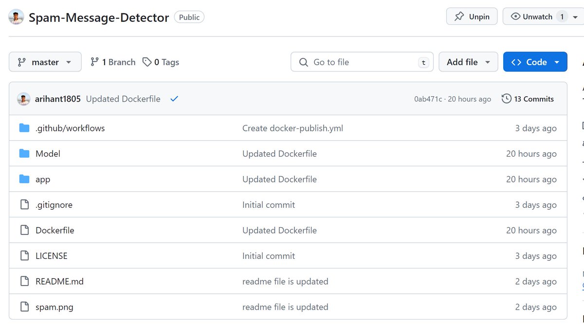 arihant105's tweet image. Built an End-to-End ML project,
Spam-Message-Detector
The source code with Dockerfile is available here:
github.com/arihant1805/Sp…
#MLproject