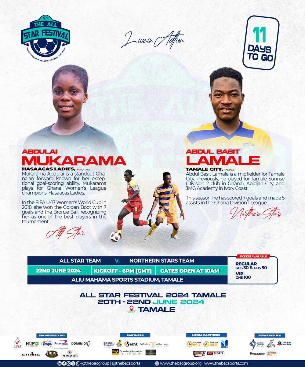 A beautiful blend of today and tomorrow’s stars are lining up for the All Star Festival, Tamale 2024, next week…

☺️ ☺️ ☺️