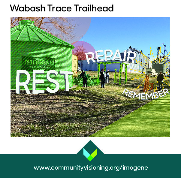 CommunityVisio2's tweet image. Today at Imogene&apos;s design workshop, people will be able to give their input on potential transportation enhancements. Earlier this year, the public weighed in on Imogene&apos;s transportation assets, one of which is the Wabash Trace Trail and Trailhead, as well as local barriers.