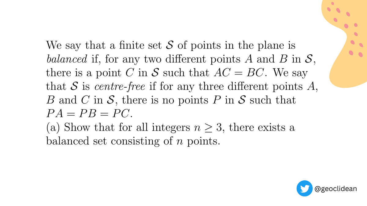 geoclidean's tweet photo. Problem 1
#IMO2015 #CombinatorialGeometry #Combinatorics #IMOShortlist #IMO https://t.co/s7pS66RpO5