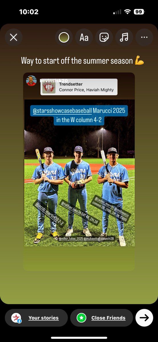 Stars Marucci 2025 win 4-2

<a href="/MerrittCaden/">Caden Merritt</a> (<a href="/VMIbaseco/">VMI Baseball</a> commit) &gt; 2B, 2RBI / 2 IP, 3K

<a href="/lake_nathan2025/">Nathan Lake</a> &gt; 5 IP, 2 H, R, 4K

<a href="/JimmyLukey/">Lukas Miller</a> (<a href="/JMUBaseball/">JMU Baseball</a> commit) &gt; 2B

<a href="/JacobMartin09/">Jacob Martin</a> &gt; 2-for-2

<a href="/k_sisk20/">Kevin Sisk</a> <a href="/PG_Tourney/">Perfect Game Tournaments</a> <a href="/PerfectGameUSA/">Perfect Game USA</a> <a href="/PGShowcases/">PG Showcases</a>
