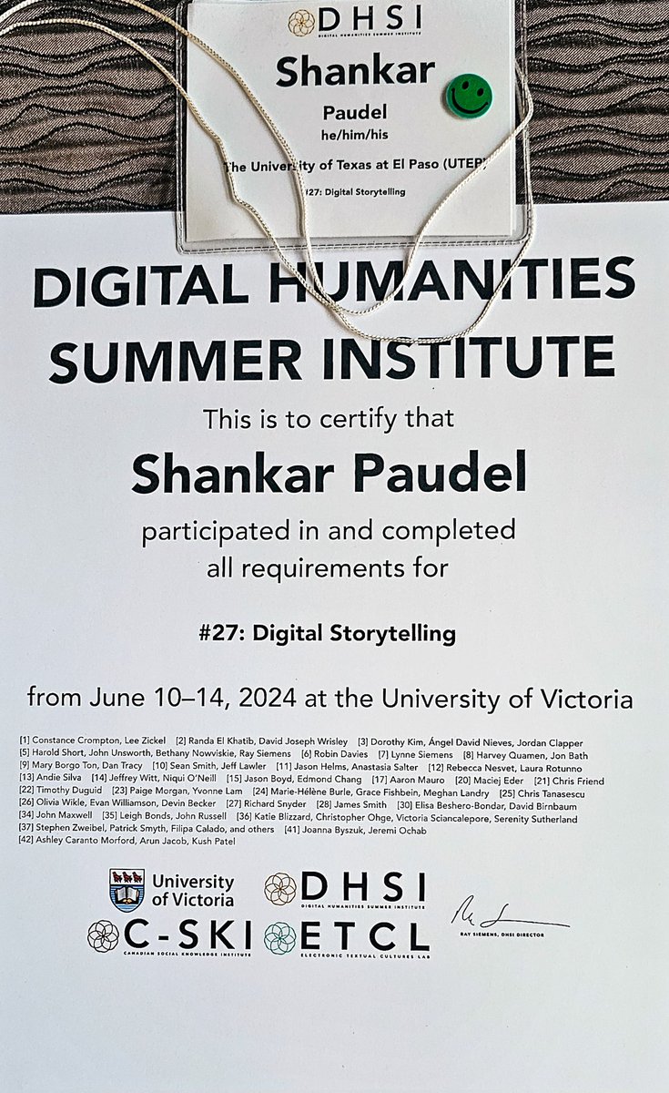 thegodshankar's tweet image. Participating in the DHSI 2024 was a rewarding experience. It was exciting to take part in Digital Storytelling and learn how to use Twine for that purpose. 
Exploring British Columbia was another exciting experience that I had in addition to learning at DHSI.
 #dhsi #dhsi24