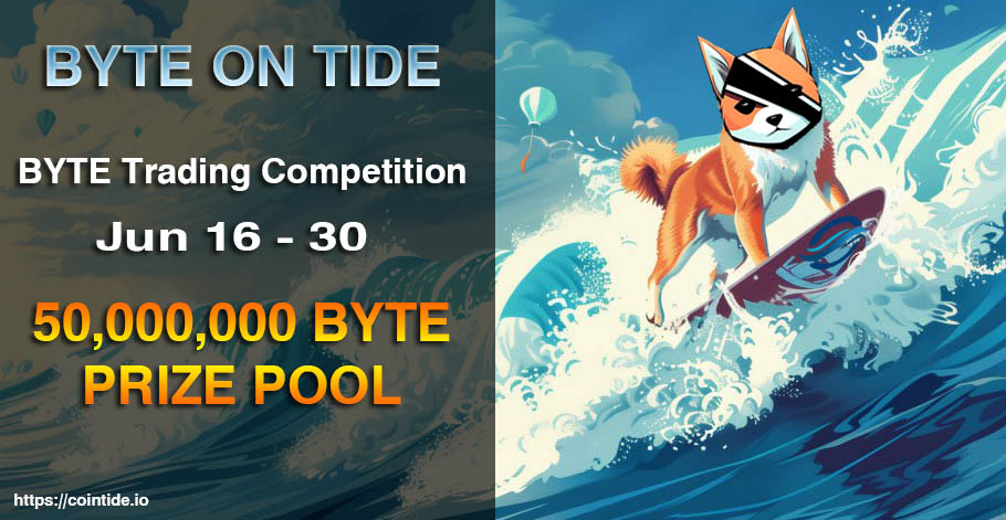 CoinTideio's tweet photo. 🎉 CoinTide x BYTE Token Trading Competition! 🎉

We are thrilled to announce an exciting trading competition for the $BYTE token on CoinTide, with a prize pool of 50,000,000 $BYTE ! We celebrate and support the #BYTEarmy community with this special event. Join us and stand a chance to win amazing rewards.

Competition Details:

- Start Date: 16.06.2024
- End Date: 30.06.2024

Winners will be selected based on their total spot trading volume of $BYTE

Prize Distribution:

- 1st Place: 20,000,000 BYTE
- 2nd Place: 5,000,000 BYTE
- 3rd Place: 2,000,000 BYTE
- 4th to 10th Places: 1,500,000 BYTE each
- 11th to 20th Places: 1,100,000 BYTE each

Important Notes:

- Rewards will be distributed the day after the competition ends.
-Trading volume will be calculated based on the BYTE/USDT trading pair during the event period.
- Participants must adhere strictly to CoinTide’s terms and conditions.
- CoinTide reserves the right to disqualify users engaged in any form of cheating or unethical behavior.

Eligibility Requirements:

- A minimum trading volume of 5,000 USDT during the competition for 1st to 3rd places.
- A minimum trading volume of 1,500 USDT during the competition for 4th to 10th places.
- A minimum trading volume of 500 USDT during the competition for 11th to 20th places.
- Follow us on Twitter: CoinTide Twitter
- Join our Telegram group: CoinTide Telegram

Don't miss out on this fantastic opportunity to trade $BYTE and win big! 🚀

#BYTE #ARMY @Byte_Erc20 $BYTE #meme #memecoins  $SHIB $DOGE