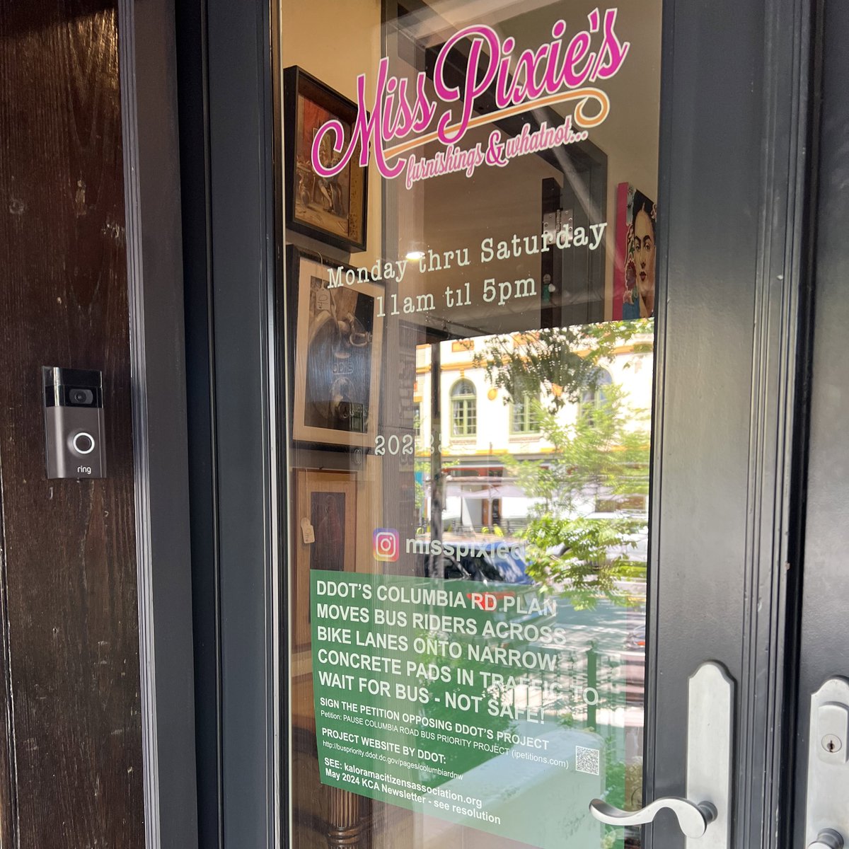 WalterDeleonDC's tweet photo. Went in before I saw the signs but so sad to see so many businesses, including Soleluna & @misspixiesdc opposing a safer Columbia Road in Adams Morgan.
Won’t be going back & encouraging everyone to do the same. #visionZeroDC #bikeDC https://t.co/U1pXs8PwjZ