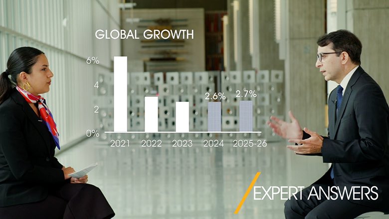 emmanuelokware_'s tweet photo. The global economy is expected to stabilize in 2024, but at a level that is weak by recent historical standards. 
Gain insights from Ayhan Kose, Deputy Chief Economist, as he analyzes the Global Economic Prospects

@WorldBank https://t.co/J1y6XKCtfP