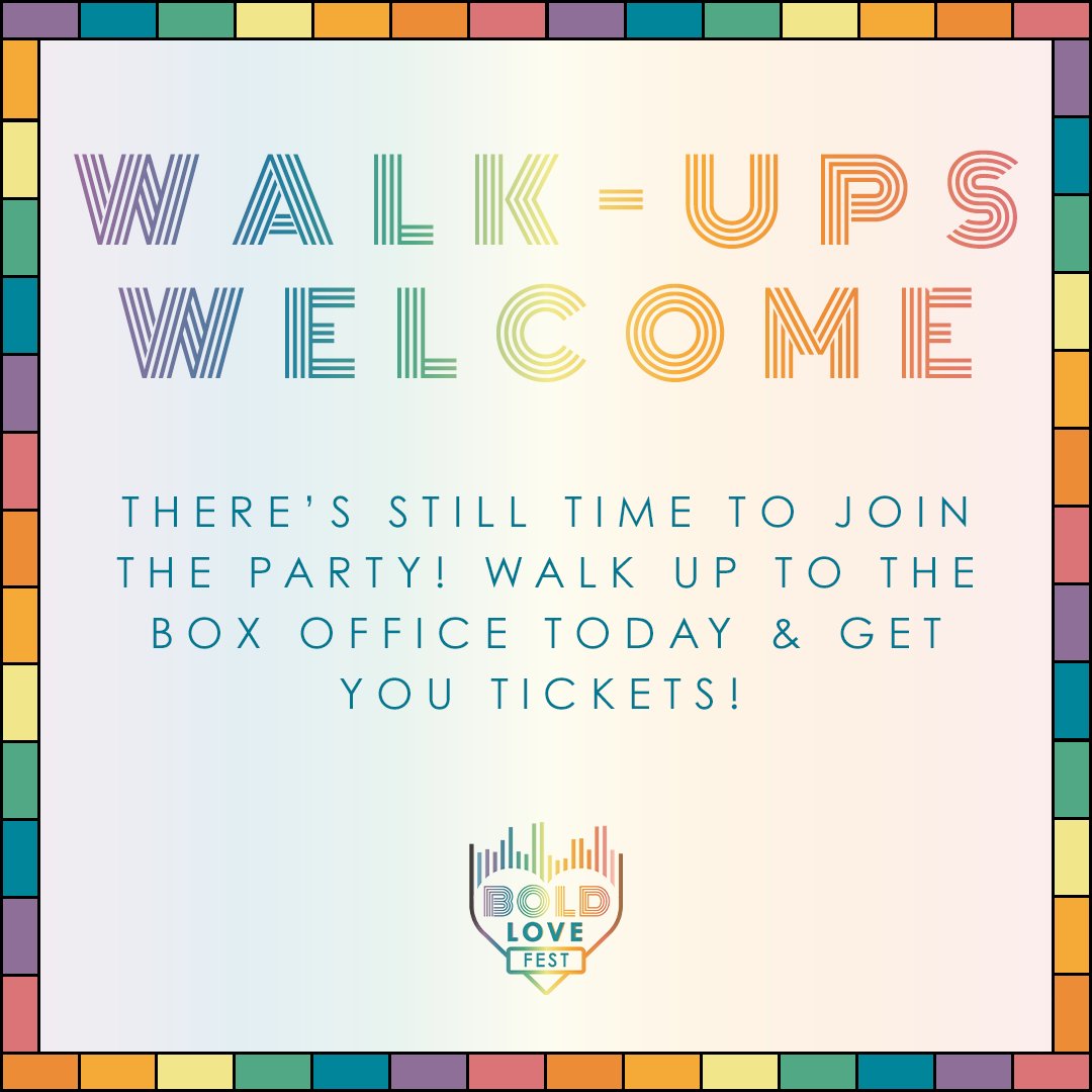 boldlovefest's tweet photo. We want to see you today at Bold Love Fest! 🤩🌈 Box Office opens at 1:00PM!

Or get your tickets now at https://t.co/wCBDJyKIcQ! 🎫 https://t.co/mKOi8GC20F