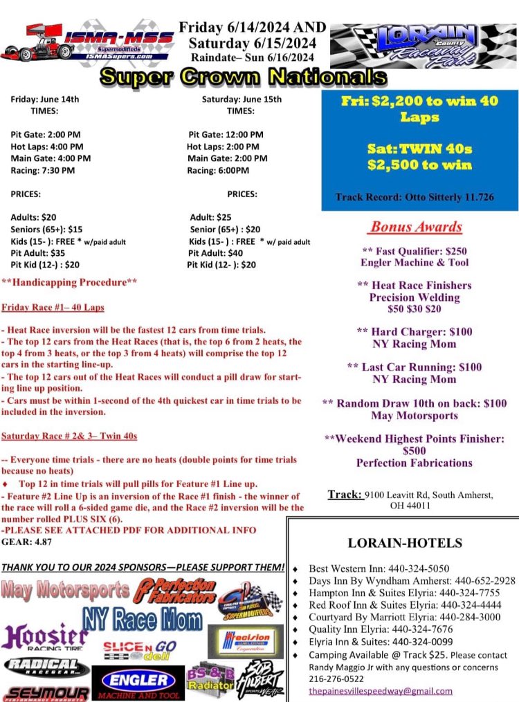 AllThingsSuperm's tweet image. Happy Fathers Day Weekend!

It’s #Supermodified RACEDAY in OHIO

Night 2️⃣ of the @ISMAsupers Super Crown Nationals @LorainRacewayPk Twin 40 Lap Features 🏁

RolloVision will once again have FREE live streaming coverage of both feature events. (👀 link to Facebook/Youtube in bio)