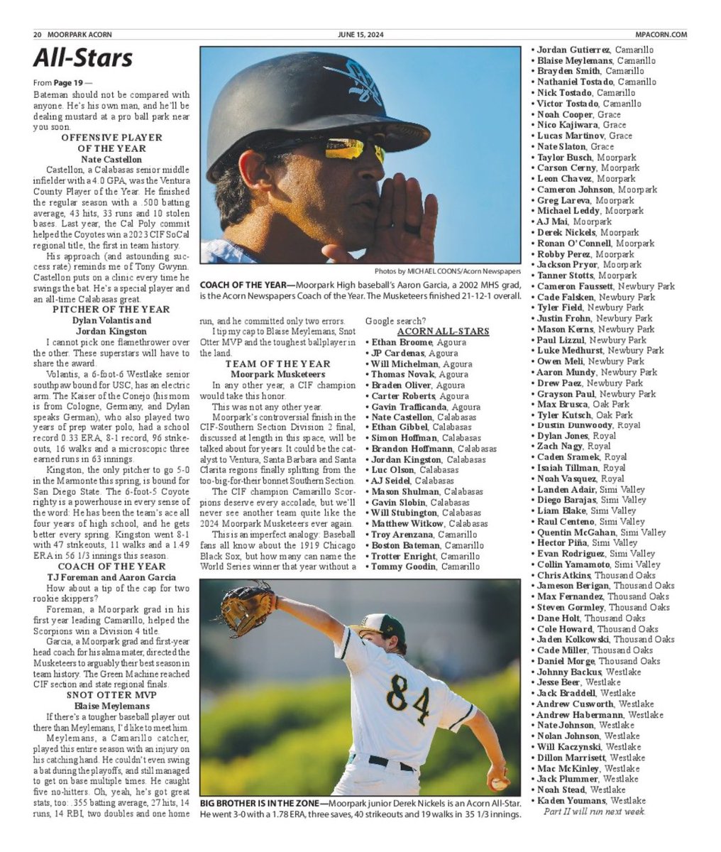 Congratulations to the “Forever Team” for being named the Acorn’s “Team of the Year” and to Coach Aaron for being named the Acorn’s “Coach of the year”! What a great year for Moorpark! <a href="/MoorparkAcorn/">Moorpark Acorn</a>