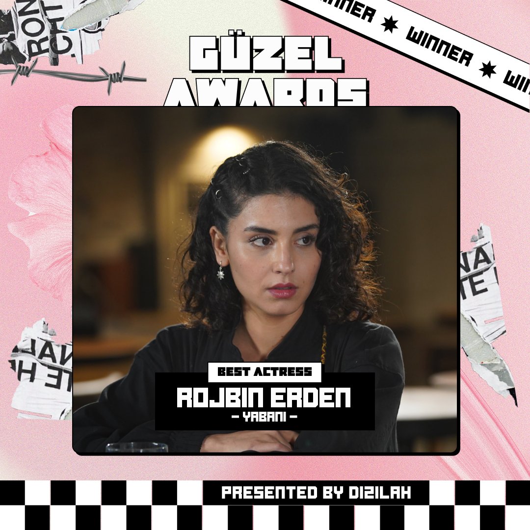 dizilah's tweet photo. The "Best Actress" award goes to a remarkable actress who delivered outstanding on-screen performances throughout the season.

The 2024 Dizilah Güzel Award for Best Actress, as voted by the dizi community, goes to #Yabani's Rojbin Erden (@rojbinerdn)! #GüzelAwards https://t.co/uMRDyYAPhY