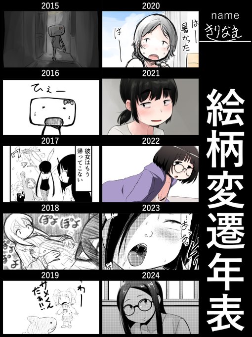 せっかく誕生日なので絵柄変遷年表
えろを描きはじめる2021年以前はまともな絵が無くて大変でした 