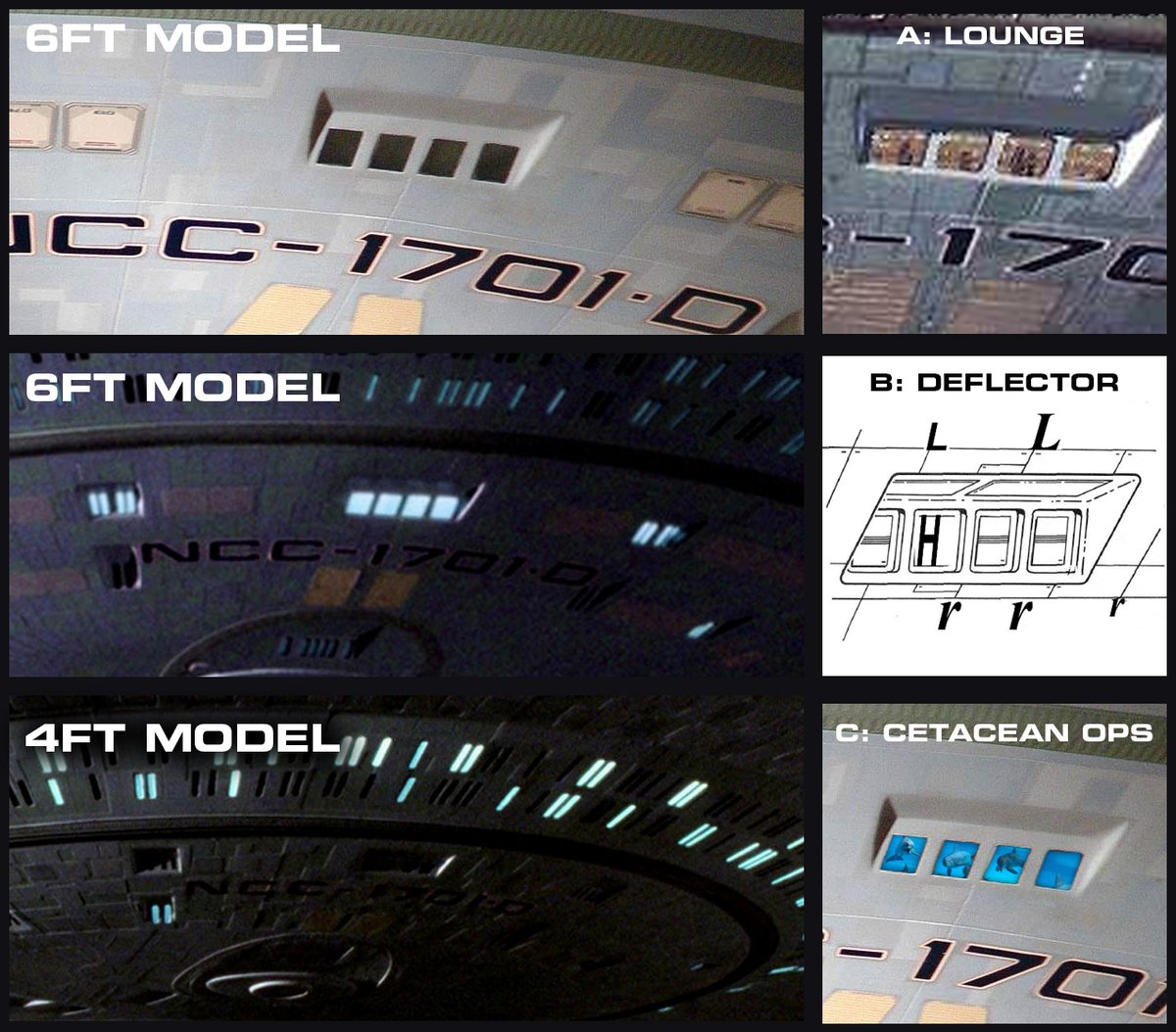 Hive mind! I'm working on an updated MSD for the Enterprise-D and would love some fan consensus on these windows. Andy Probert had them as a lounge, Rick Sternbach has them as a deflector. I'm thinking maybe windows for Cetacean Ops (on same deck)?  <a href="/galaxyclassproj/">Galaxy Class Project</a> <a href="/MikeOkuda/">Michael Okuda</a>