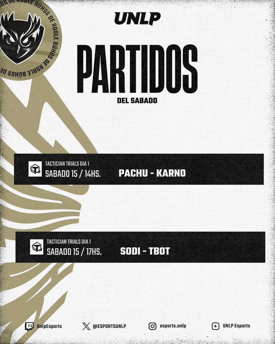 EsportsUnlp's tweet image. #TFT | MATCHDAY

🤘 Sabaduki de TFT en el #TacticianTrails Dia 1
⏰ 14:00HS - 17:00HS

🟢⚫ #GOUNLP ⚫🟢