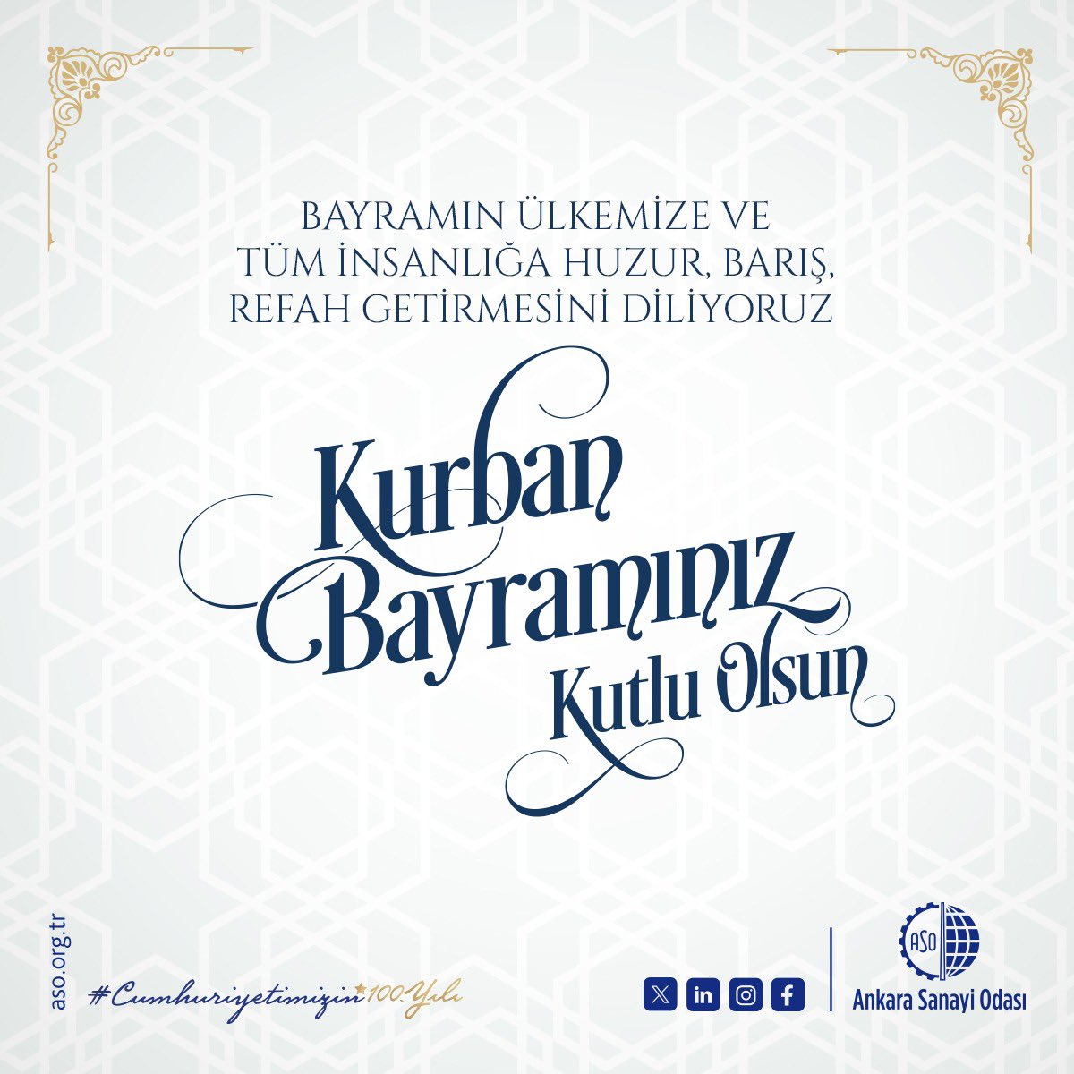 Bayramın ülkemize ve tüm insanlığa huzur, barış, refah getirmesini diliyoruz. 
Kurban Bayramınız kutlu olsun

#KurbanBayramı
