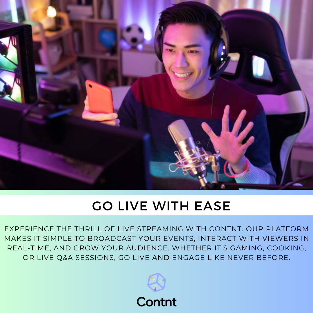 Contntio's tweet image. 🎥 Go Live with Ease on Contnt! 🎥 Broadcast your events, interact with viewers, and grow your audience in real-time. Ready to elevate your live streaming game? Sign up now via the link in bio! 🚀 #LiveStreaming #ContntPlatform #GoLive #LinkInBio