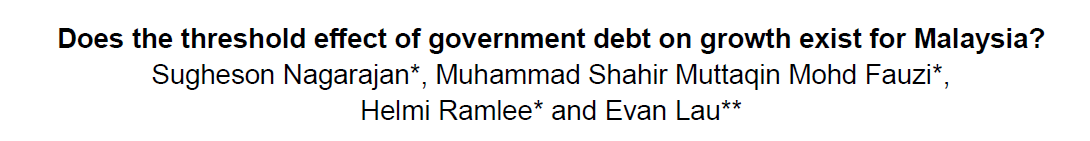 jaysugheson's tweet image. 🎊🎉Our working paper is finally available on the BNM website. Big shout out to my co-authors as well as the rest of the team for their support. 

Research question: Does higher government debt hurt economic growth in Malaysia? If yes, at what government debt ratio?