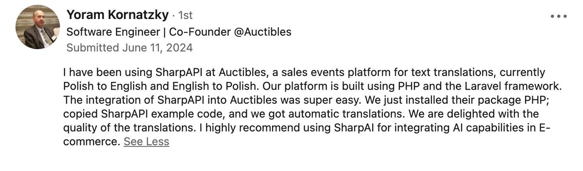 SharpAPI's tweet image. Thank you @kornatzky !

#SharpAPI #AI #API #translations #Laravel