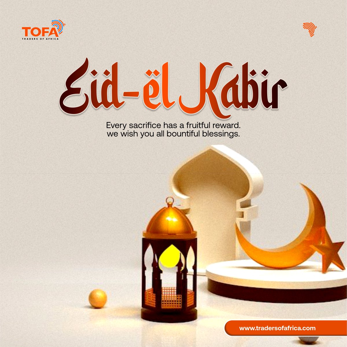 tofadotcom's tweet image. 🌙🕌 Eid Mubarak! 🐑✨
Every sacrifice has a fruitful reward. We wish you all bountiful blessings. 🌟

Don't forget, our Eid promo is still on! Shop now on.
visit: marketplase.tradersofafrica.com

#tofa #tofamarketplace #EidElKabir #Blessings #EidPromo #ShopNow