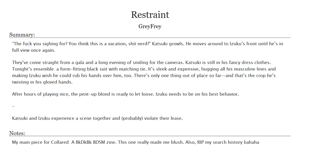 GreyFrey3's tweet photo. 🔞Got some more dkbk for ya! 🔞

Just posted my first piece for the @bkdkbdsmzine on ao3. Blushed the entire time I wrote this one. Leftovers are open until the 30th!

See link below for the story 👇 https://t.co/1cDg44da0v