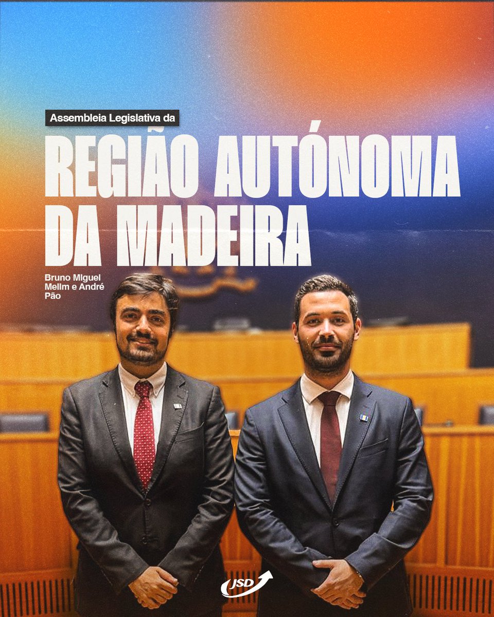 📍O Bruno Miguel Melim e o André Pão são os novos Deputados da JSD no Parlamento Regional da Madeira.

✌🏼 Juntos, pelo futuro dos jovens.

#JSD #Madeira #JSDMadeira #JuntosFazemosaDiferença