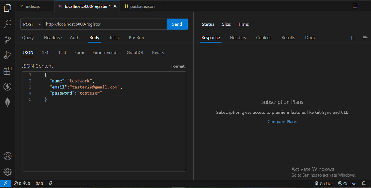 Developer_shub_'s tweet photo. Day 20 of my #21DayBackendDevelopment

Today, I built a user registration and login API using Node.js.
I also learnt about Thunder Client, which is similar to Postman for API testing.

#Learning #Coding #Programming #NodeJS #API #WebDevelopment #BuildingInPublic #BuildInPublic https://t.co/dOHShv7YTS