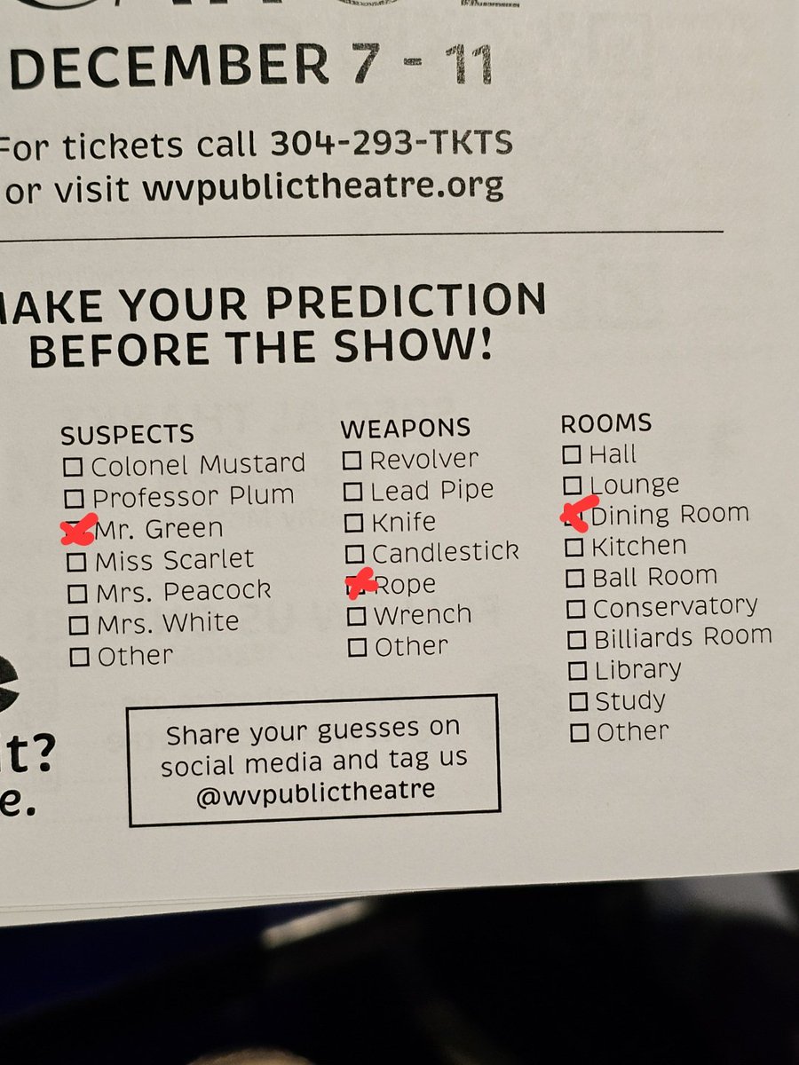 YearofTiger86's tweet photo. @WVPublicTheatre I'm def going to be wrong but I'm going with this for Clue https://t.co/NICKrsVgAL