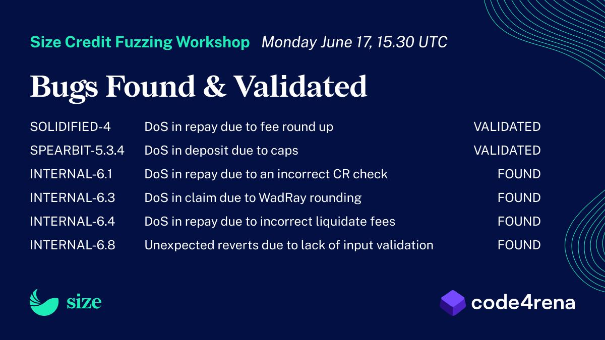 Antonio Viggiano (@agfviggiano) on Twitter photo You don't want to miss my Fuzzing Workshop next Monday with <a href="/SizeCredit/">Size Credit</a> & @Code4rena!
Whether you are participating in the contest or not, you will learn about the latest techniques we used to validate bugs from <a href="/SolidifiedHQ/">Solidified</a> and <a href="/SpearbitDAO/">Spearbit</a> manual reviews, as well as new You don't want to miss my Fuzzing Workshop next Monday with <a href="/SizeCredit/">Size Credit</a> & @Code4rena!
Whether you are participating in the contest or not, you will learn about the latest techniques we used to validate bugs from <a href="/SolidifiedHQ/">Solidified</a> and <a href="/SpearbitDAO/">Spearbit</a> manual reviews, as well as new