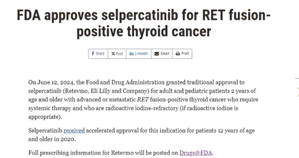 oncodaily's tweet photo. FDA granted full traditional approval of RET inhibitor Selpercatinib in RET+ thyroid cancers - @VivekSubbiah
@US_FDA
https://t.co/RznYY4aaUx
#Cancer #FDA #MDAndersonCancerNetwork #OncoDaily #Oncology #ThyroidCancers #SarahCannonResearchInstitute #Selpercatinib https://t.co/hS7eGFnPcW
