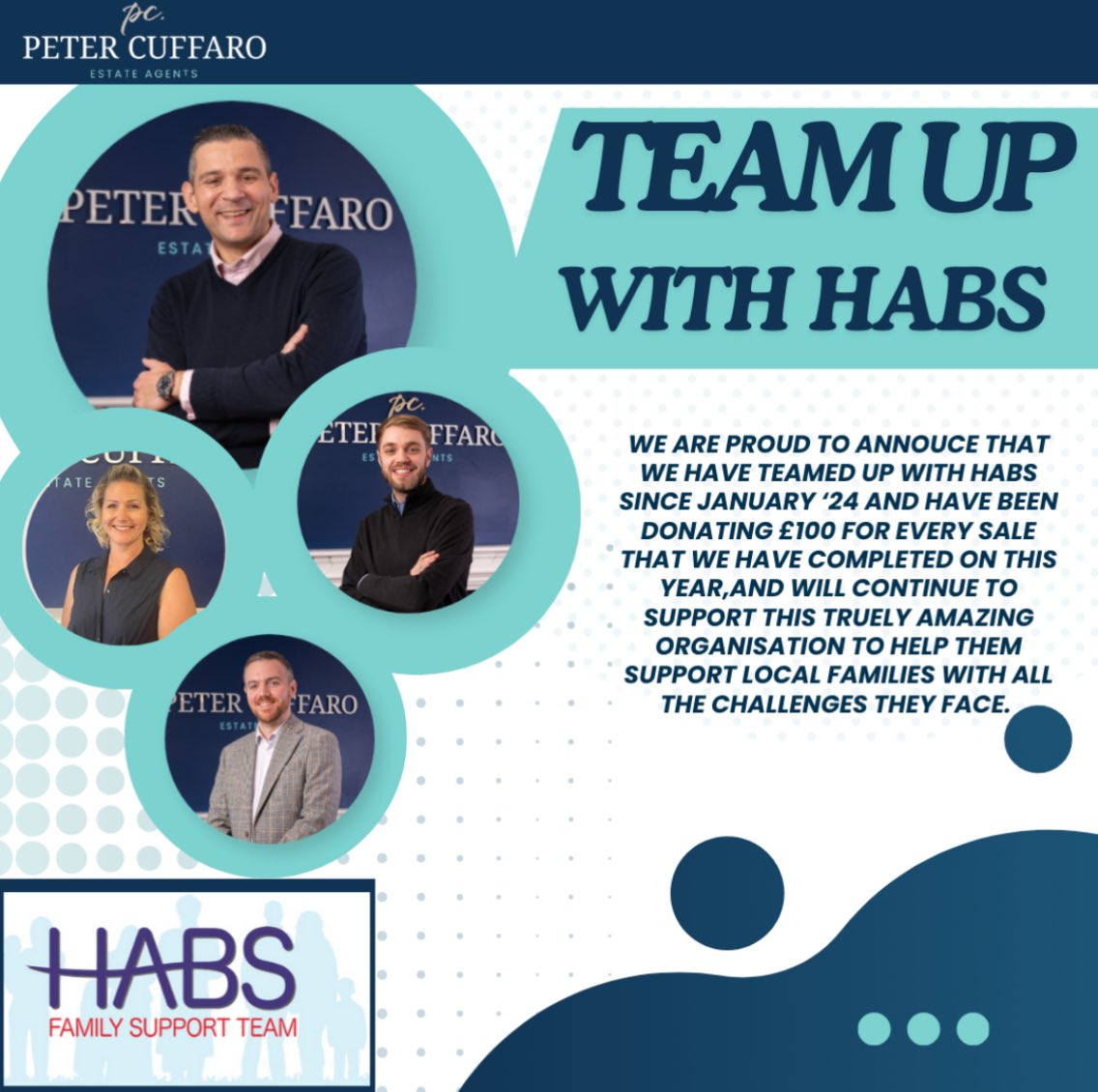 HABS helps families through their everyday challenges and battles so we have made the decision to do it all year round. So since January 2024 we have been donating £100 from every completed sale and will continue to support this amazing cause.