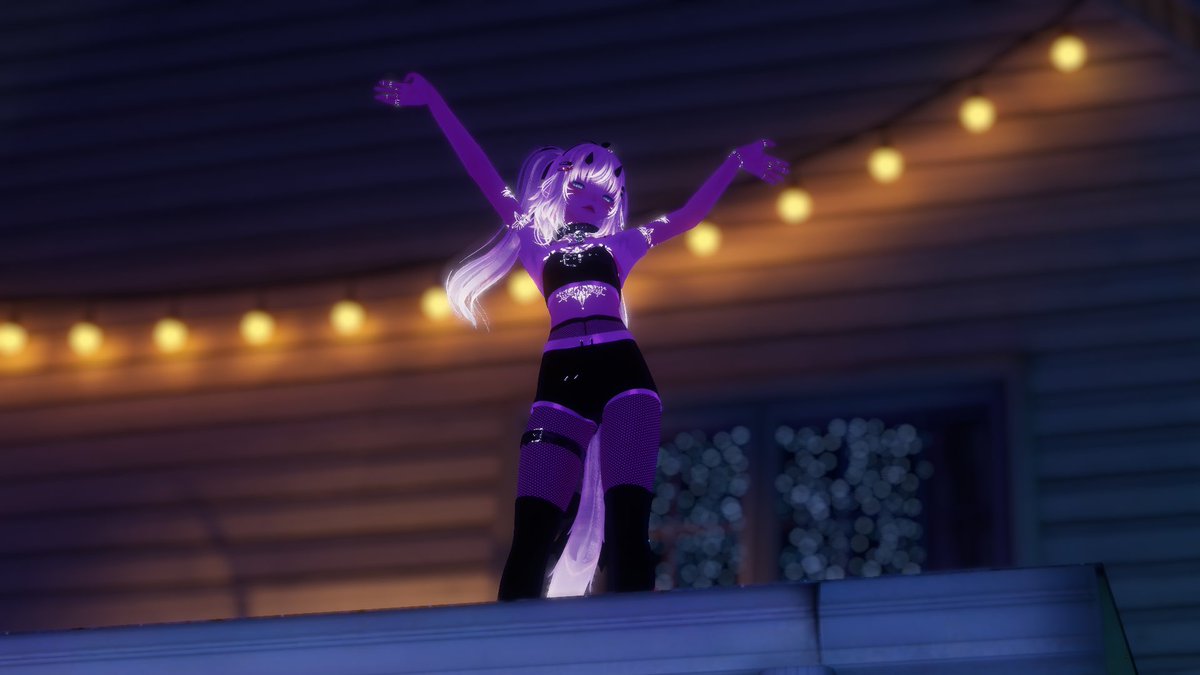 PhototakerVT's tweet photo. Pretty cool to see the Culdesac popping off on vrchat. I’ve been attending several group instances who have been using it as their main pop up spot. Added a simple Screenfx toggle last night to give the DJ area a bit more oompf. https://t.co/5809QuIu5Y