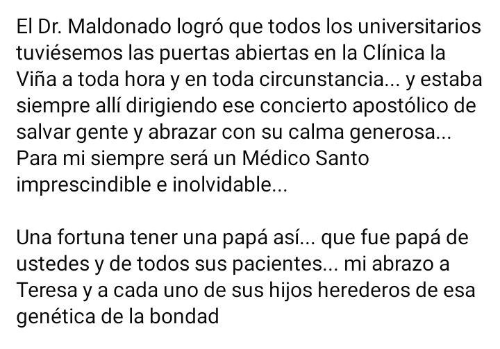 mcarcila's tweet photo. Lleno de virtudes...noble, generoso, un imprescindible de la vida... Feliz eternidad Apreciado Dr. Maldonado... un abrazo a Teresa, sus hijos y familiares... todos quienes le debemos vida y salud viviremos eternamente agradecidos. https://t.co/zGyIw0ihph