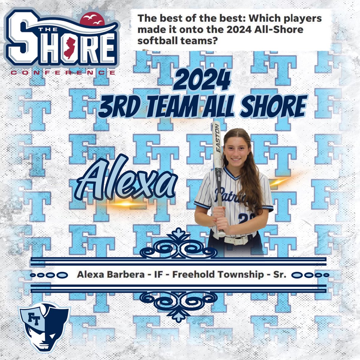 FTHSsoftball's tweet image. Congrats to @BarberaAlexa2 and @siennasmith2024 for making 3rd Team All Shore! Thank you @APPSportsDesk for acknowledging the accomplishments of our athletes! #PatriotPride @TownshipScores @fthsPatPress