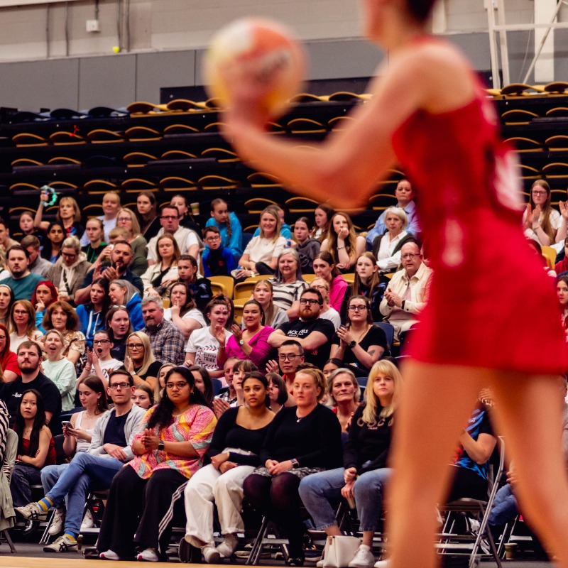 NetballSL's tweet photo. The Sirens Tribe 💙❤️

An incredible crowd coming together tonight in Glasgow to support @SirensNetball in their final home game 🫶 https://t.co/6d2xmovQn0