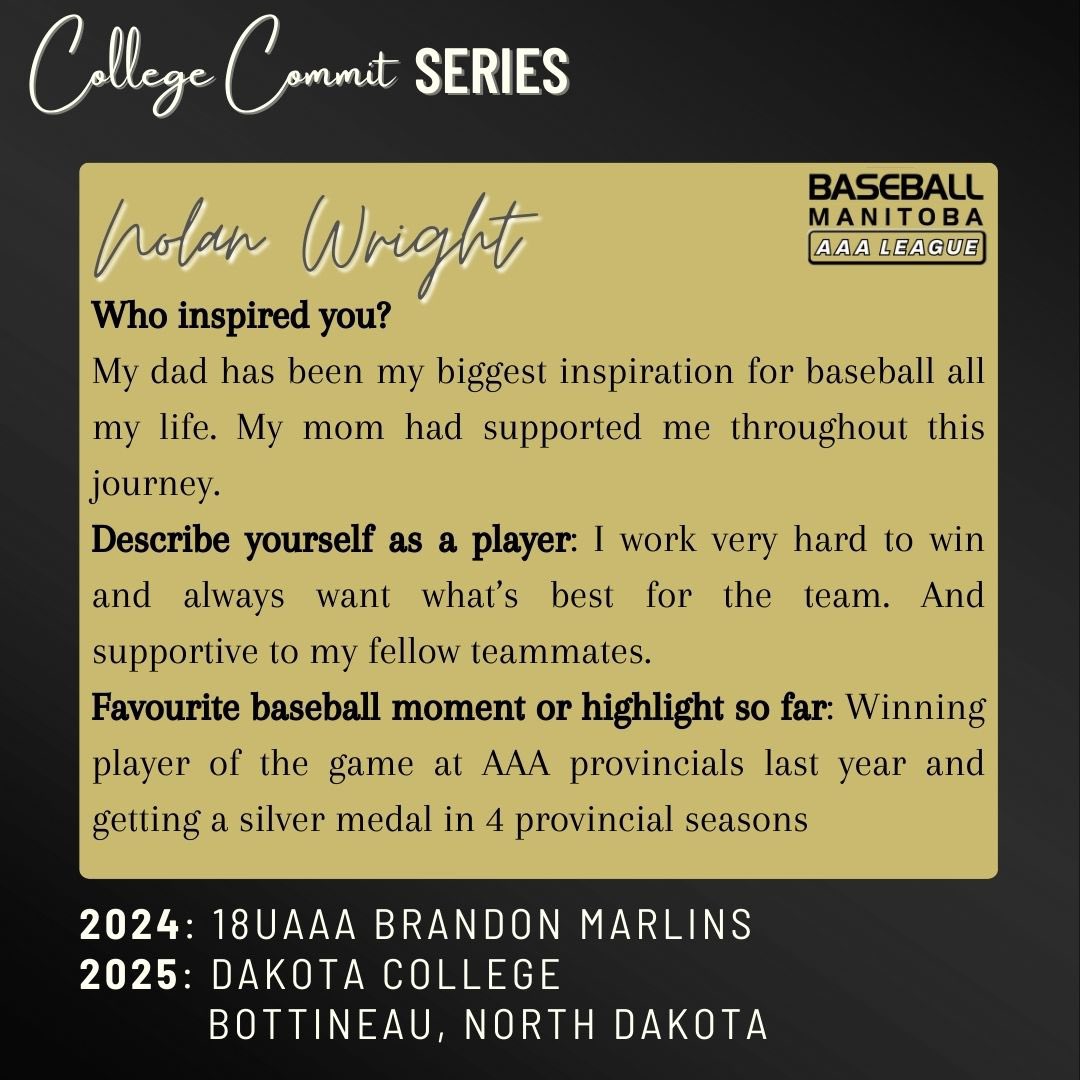 baseballmbaaa's tweet image. Next up in our College Commit Series is 18UAAA @AAAMarlins player Nolan Wright .
Nolan will be attending Dakota College @DakotaCollege at Bottineau to play for the Jacks @DCB_Athletics . Good luck, Nolan!