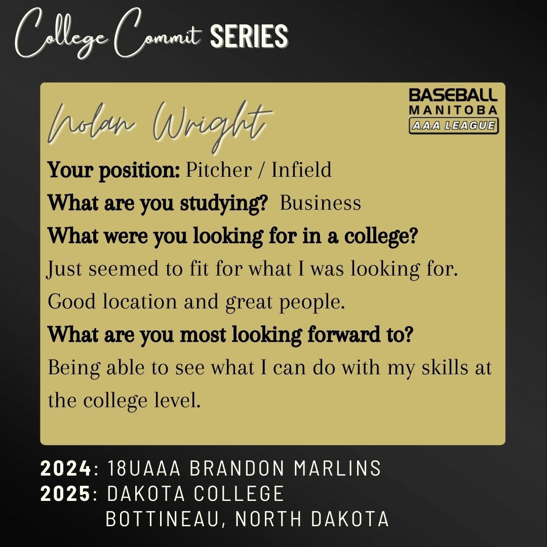 baseballmbaaa's tweet image. Next up in our College Commit Series is 18UAAA @AAAMarlins player Nolan Wright .
Nolan will be attending Dakota College @DakotaCollege at Bottineau to play for the Jacks @DCB_Athletics . Good luck, Nolan!