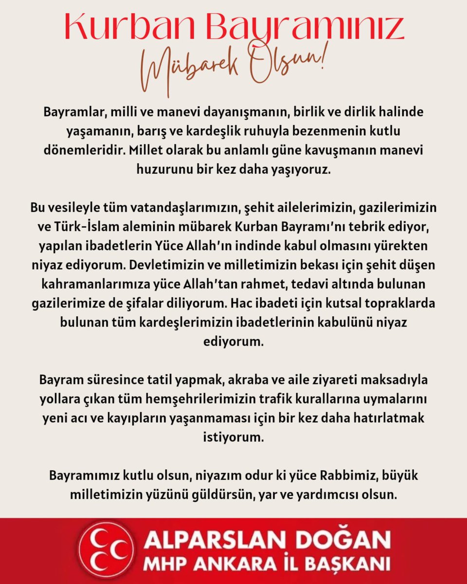 Türk-İslam aleminin mübarek Kurban Bayramı kutlu olsun.